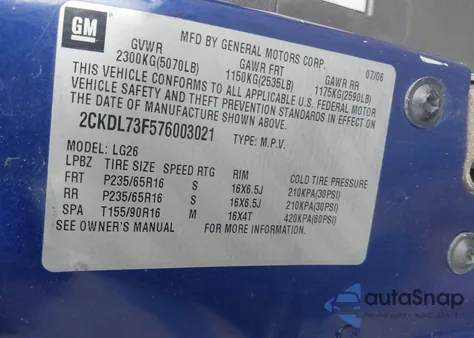 2007 Pontiac Torrent from USA, damaged, VIN 2CKDL73F576003021